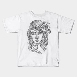 Mysterious Girl Flower Crown Kids T-Shirt